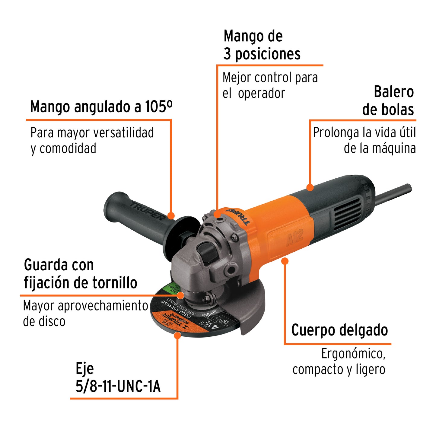 Pulidora Esmeriladora Angular 4 1/2" Truper Profesional 700W⚙️🔧
